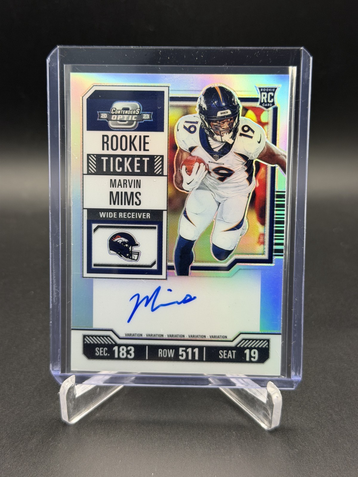 2023 Contenders Optic Marvin Mims Rookie Ticket Auto Silver Variation #124 RC