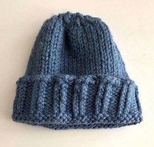 Hand Knit Wool Winter Beanie Cap Blue Unisex - NEW