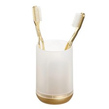 iDesign 3 Divided Sections for Bathroom or Vanity-Frost/Gold Toothbrush Holder