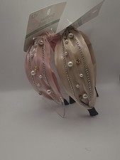 2 Pack Elegant Pearl Headband for Women Rhinestone Satin Hair Band
