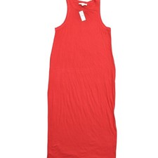 NEW Loft Red Midi Crew Neck T Shirt Bodycon Dress XL Solid Sleeveless Slit