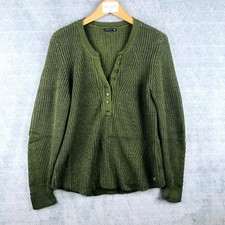 Bréal Pull Henley Femme XL Vert Olive Côtelé Boutons Maille Chaude Hiver Enfiler