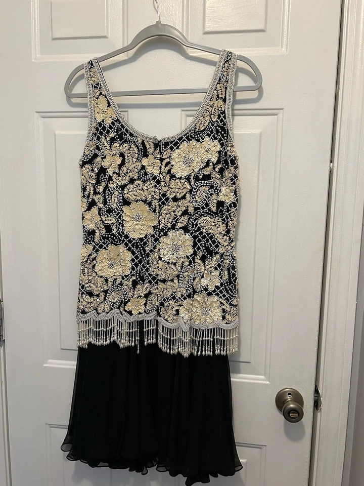 Niteline 女式黑色复古串珠亮片修身喇叭裙 - 8 码 — 第 4/4 张图片