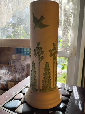 Ecanada Jasperware 1920s Antique Vase 11''+ Acanthus Leaf & Birds Motif Pottery 