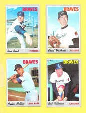 1970 Topps baseball Atlanta Braves  Team Lot of 4 cards VG/EXMT no creases