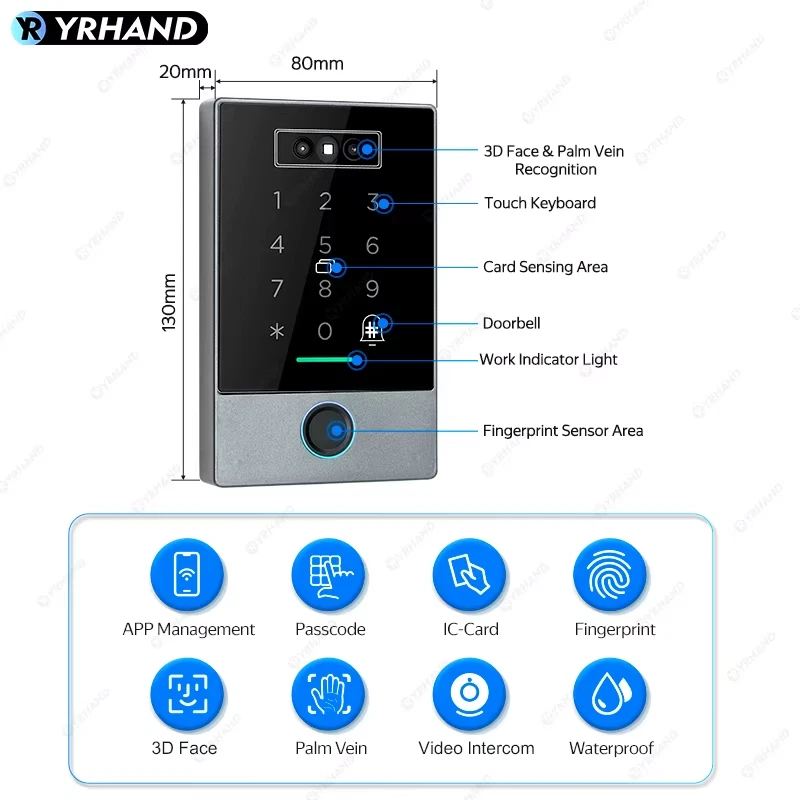 TTLOCK Biometric IP65 Waterproof face 100 Fingerprint Access Control Keypad supp - Image 2 of 4