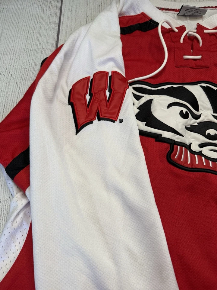 Colosseum Vintage University of Wisconsin Badgers Hockey Jersey L Red White - Image 2 of 4