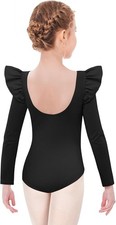 Arshiner Ruffle Long Sleeve Leotard for Girls Ballet 8-9 Years, Black
