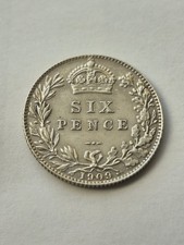 1909 King Edward VII .925 Sterling Silver Sixpence Coin Nice Example