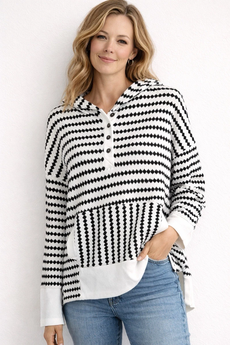 Black & White Long Sleeve Regular Size Hoodies & Sweatshirts for