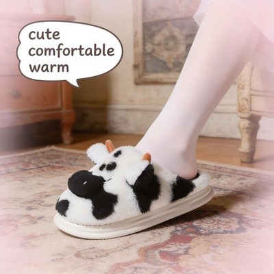 Fashion Warm Indoor Cow Slippers, Thick Soled Home Cotton Footwear