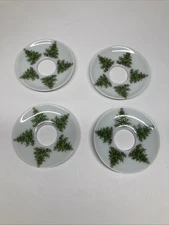 Vintage Glass Bobeches Candle Collars Wax Drip Catchers Hand Painted Xmas Trees