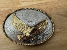 Gold Toned  Silver Eagle Belt Buckle - Made in USA