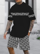 Men 2-Piece Set Summer Outfit Short Sleeve Sweatshirt T Shirts and Shorts Suits