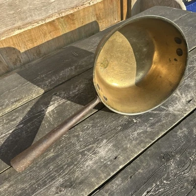 Antique Large French Heavy Brass Lined Saucepan/Jam Pan with Long Iron Handle - Image 1 of 4