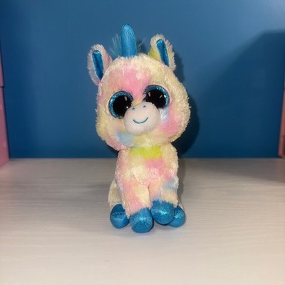 Ty Beanie Boos Blitz Unicorn Plush 6  Pastel Rainbow TySilk Blue Glitter Eyes