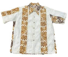 Barefoot In Paradise Shirt Men Lg Hawaiian Coconut Trees Camp Magnum PI Tropical