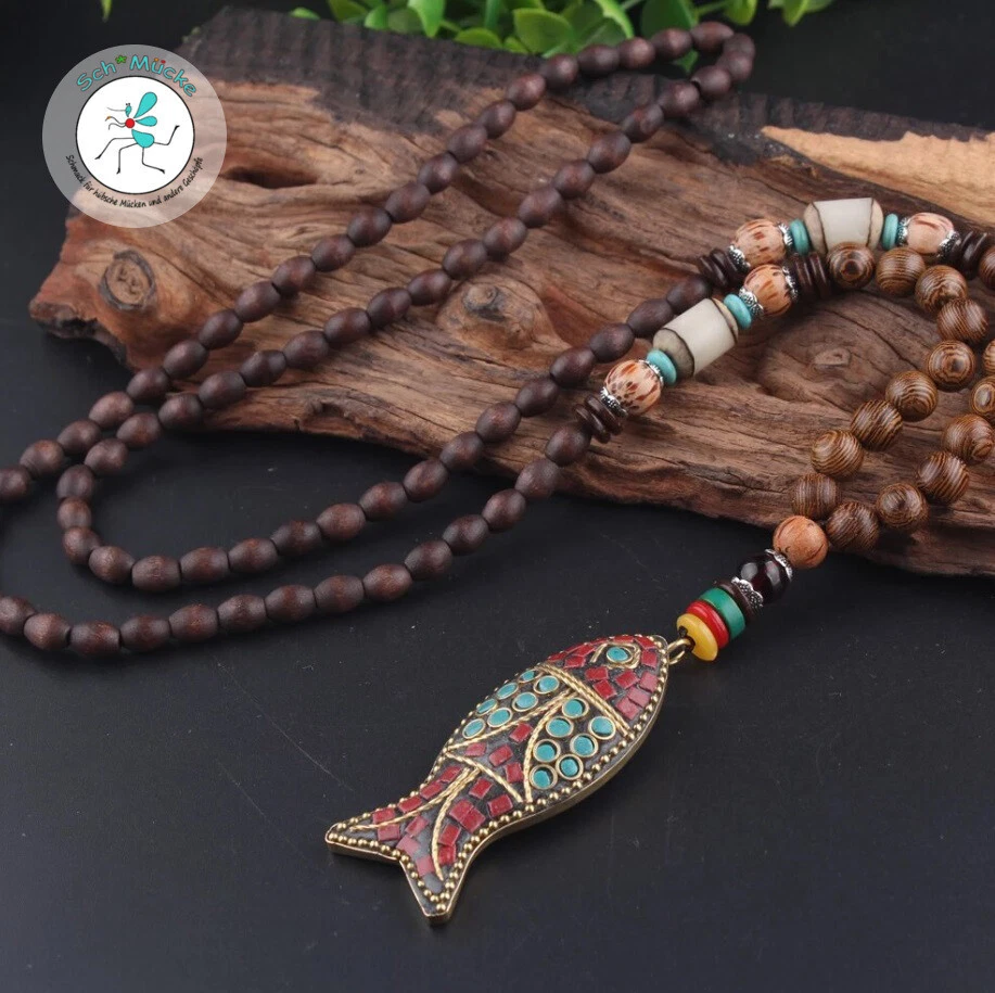 Halskette Fisch Nepal Türkis Jaspis Amulett Talisman Glücksbringer Geschenkidee - Bild 2 von 4