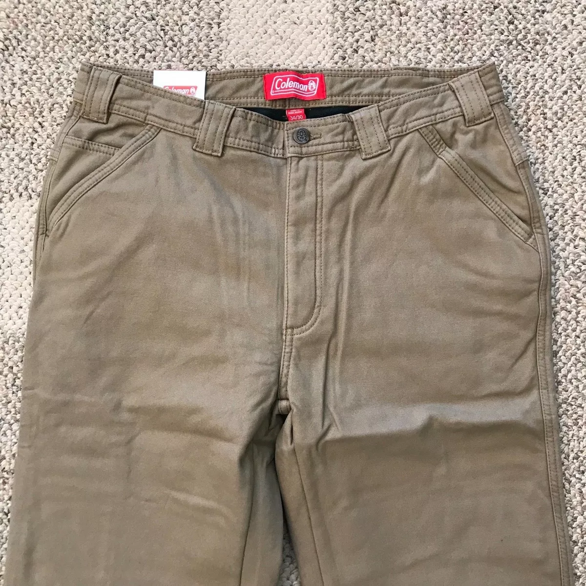 Mens Coleman Fleece Lined Carpenter Work Pants Khaki Tan Size 34 X