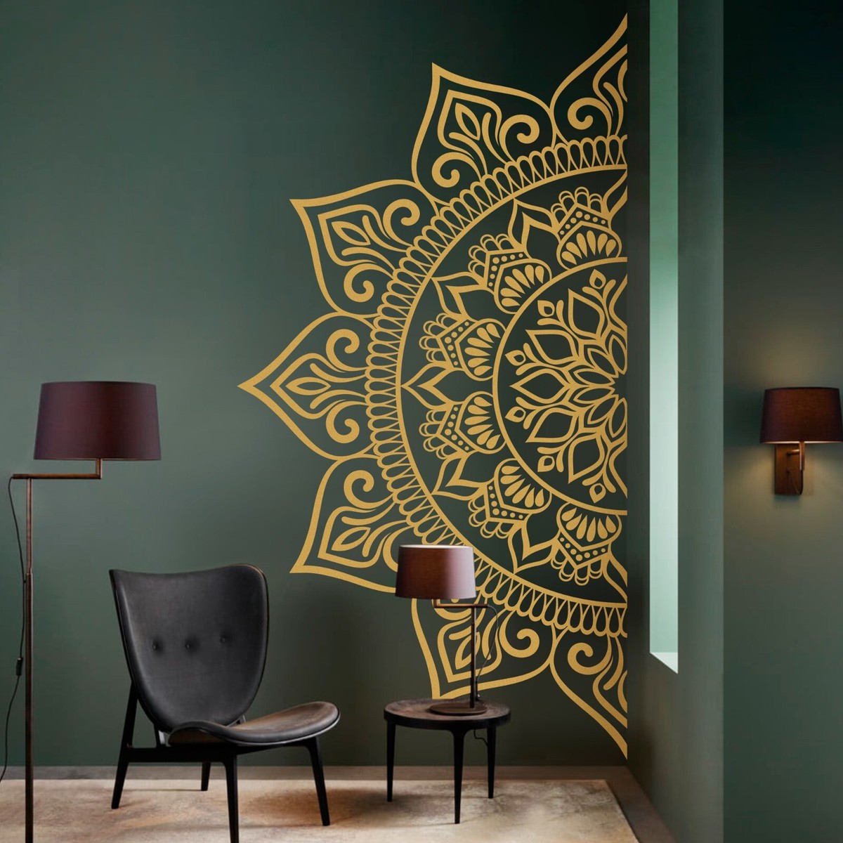 Autocollant Mural Déco Mandala Demi-cercle - Décalcomanie Amovible, Style Boho Yoga, Personnalisable