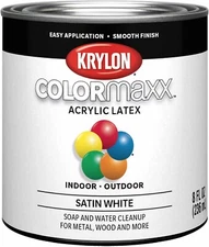 Krylon K05615007 Colormaxx Acrylic Latex Paint Satin White 1/2 Pint  SHIPS FAST