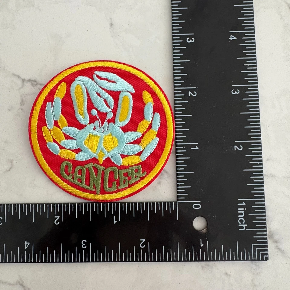 Cancer Zodiac Sign Patch Red Yellow-Trim Sewing & Craft Embroidered Sew-On - Image 3 of 3