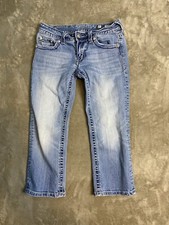 Miss Me Pants Sz 27 Blue Cuffed Capri Jeans Rhinestone Embellished Women
