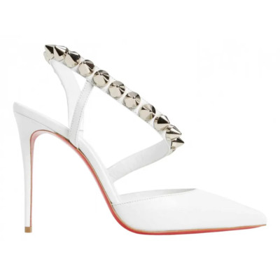 Christian Louboutin Spikita Pump 100 Bianco White Spike Strappy Sandal Heel 40