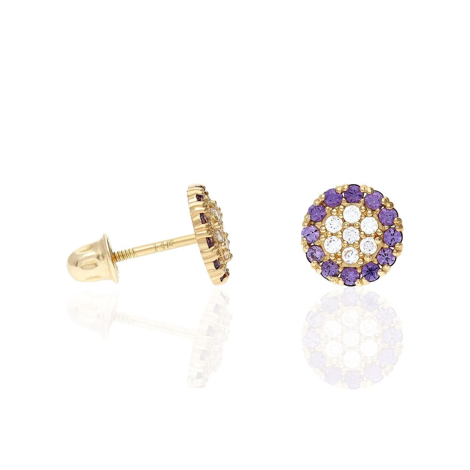 14K Real Gold Halo Round Cluster Screw Back CZ Birthstone Stud Earrings - Image 3 of 4