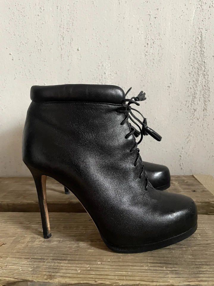 Botines con cordones de cuero negro THEORY talla 36,5 punta redonda plataforma de aguja Foto 3 de 4