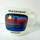 Vintage Mackinac Bridge Michigan Milk Glass Souvenir Coffee Cup Mug