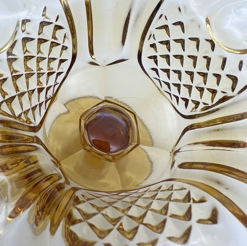Vintage Fenton Art Glass Bursztyn Diament Point Marszczona miska na cokół - Zdjęcie 10 z 10