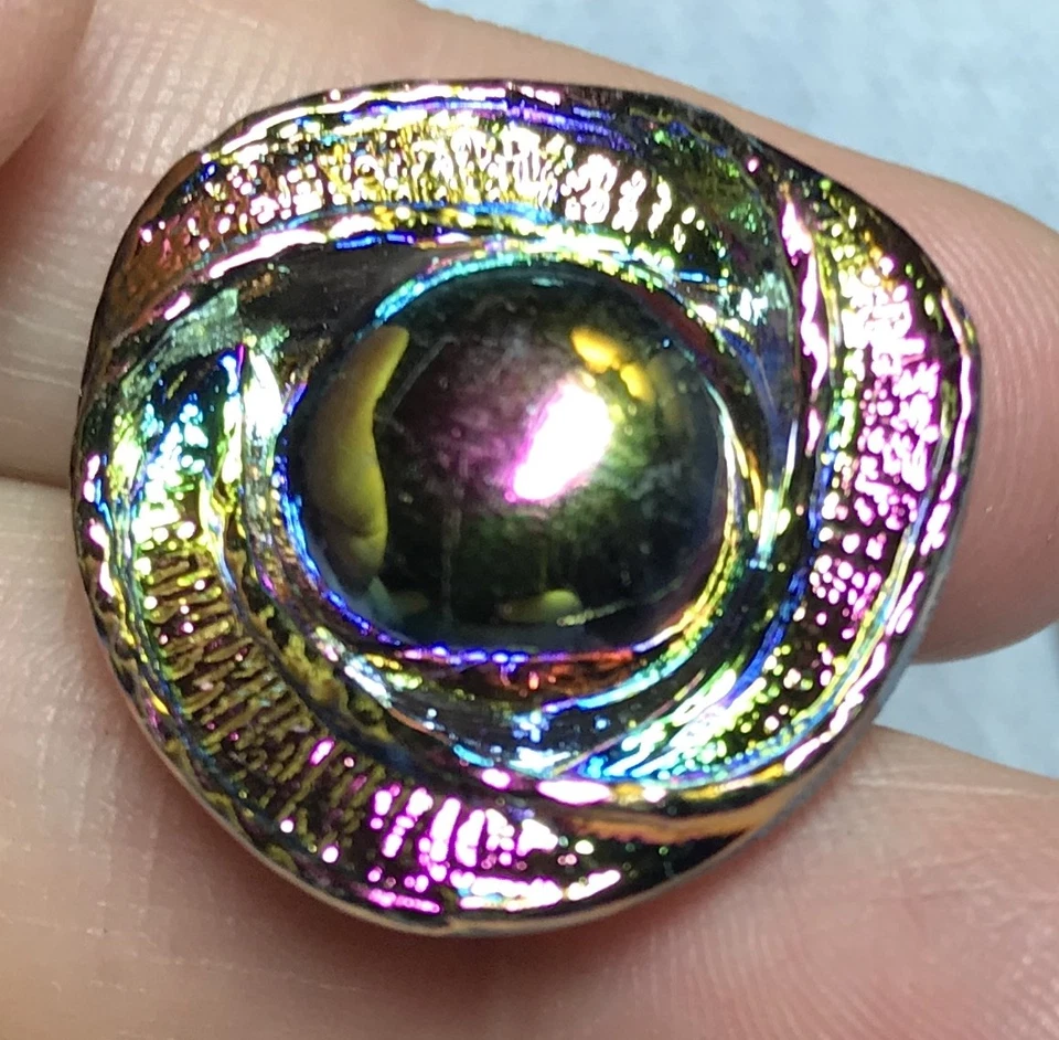 One Pink Green Gold Blue Luster Triangular Glass Shank Button 15/16" 24mm 8681 - Image 4 of 4