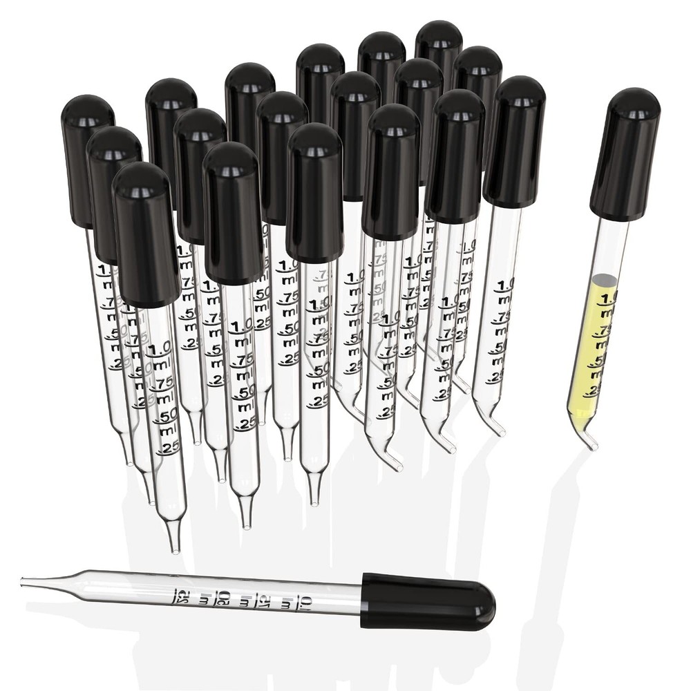 20pcs 1ml Glass Liquid Droppers, Essential Oils Eye Dropper Pipettes with Bla...