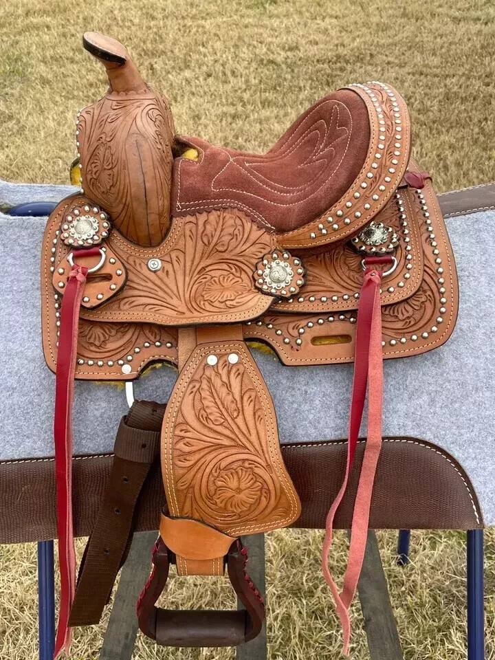 Premium Western Horse Saddle Floral Tooled Size- 8 inch With Tack Set