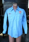 Vintage Gas Station Uniform Work Shirt Unitog FIRESTONE Mens Medium striped NOS