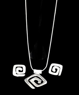 Silpada Sterling Silver Necklace 17 & Earrings Demi Modern Geometric Maze 28gram