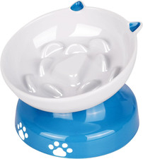 Ceramic Slow Feeder Cat Bowl,Elevated Cat Bowl Tilted Design Slow Feeder-Dog/Cat