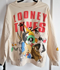 Looney Tunes Women/teens Sweatshirt Sz L Ivory W/Muti colored Characters