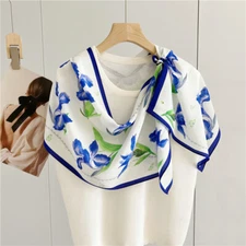 Spring 100% Mulberry Silk  Long Scarf & Double Crepe Versatile Print With Ribbon