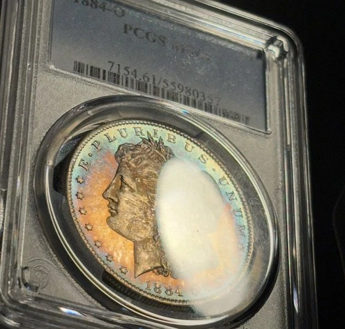 1884-O Morgan Silver Dollar — PCGS MS61 Rainbow Toned 🌈 WOW — See Video!