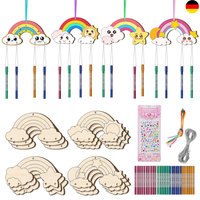 12 StüCk Windspiel Bastelset FüR Kinder, Regenbogen Holz Klangspiel Zum Bemalen