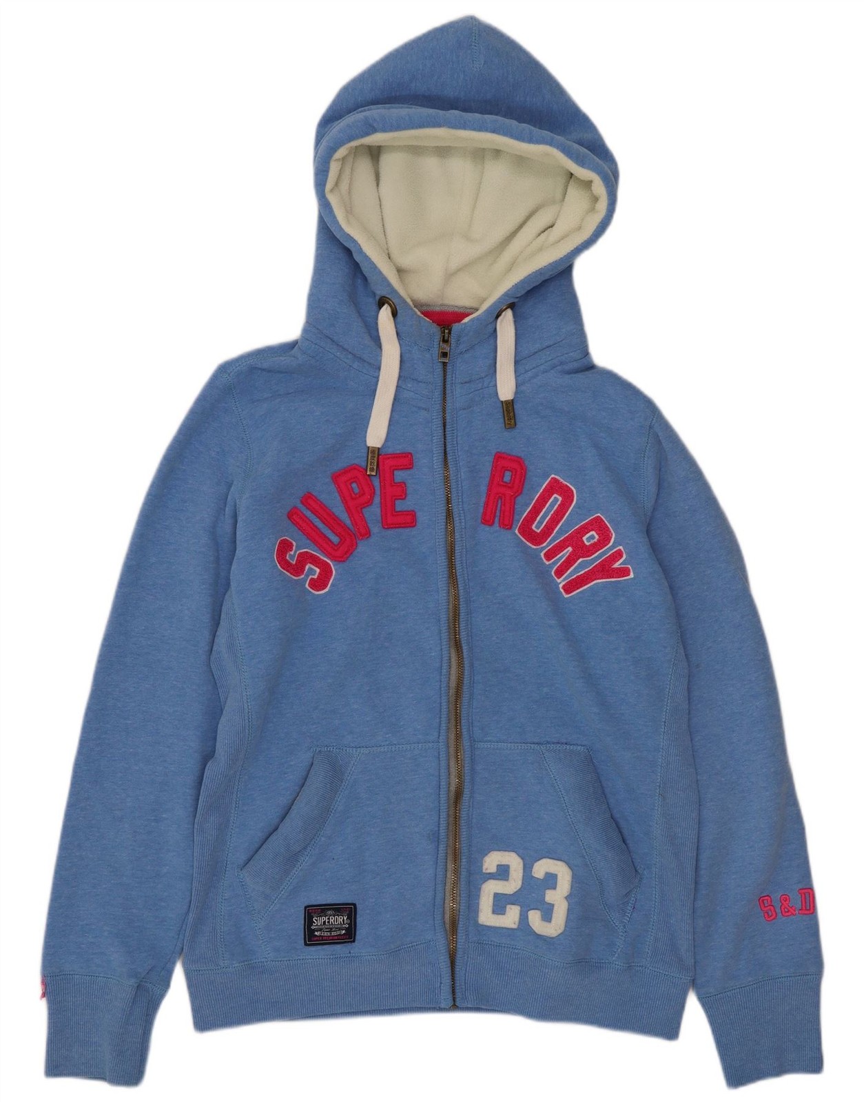 SUPERDRY Womens Graphic Zip Hoodie Sweater UK 16 Large Blue Cotton DH23