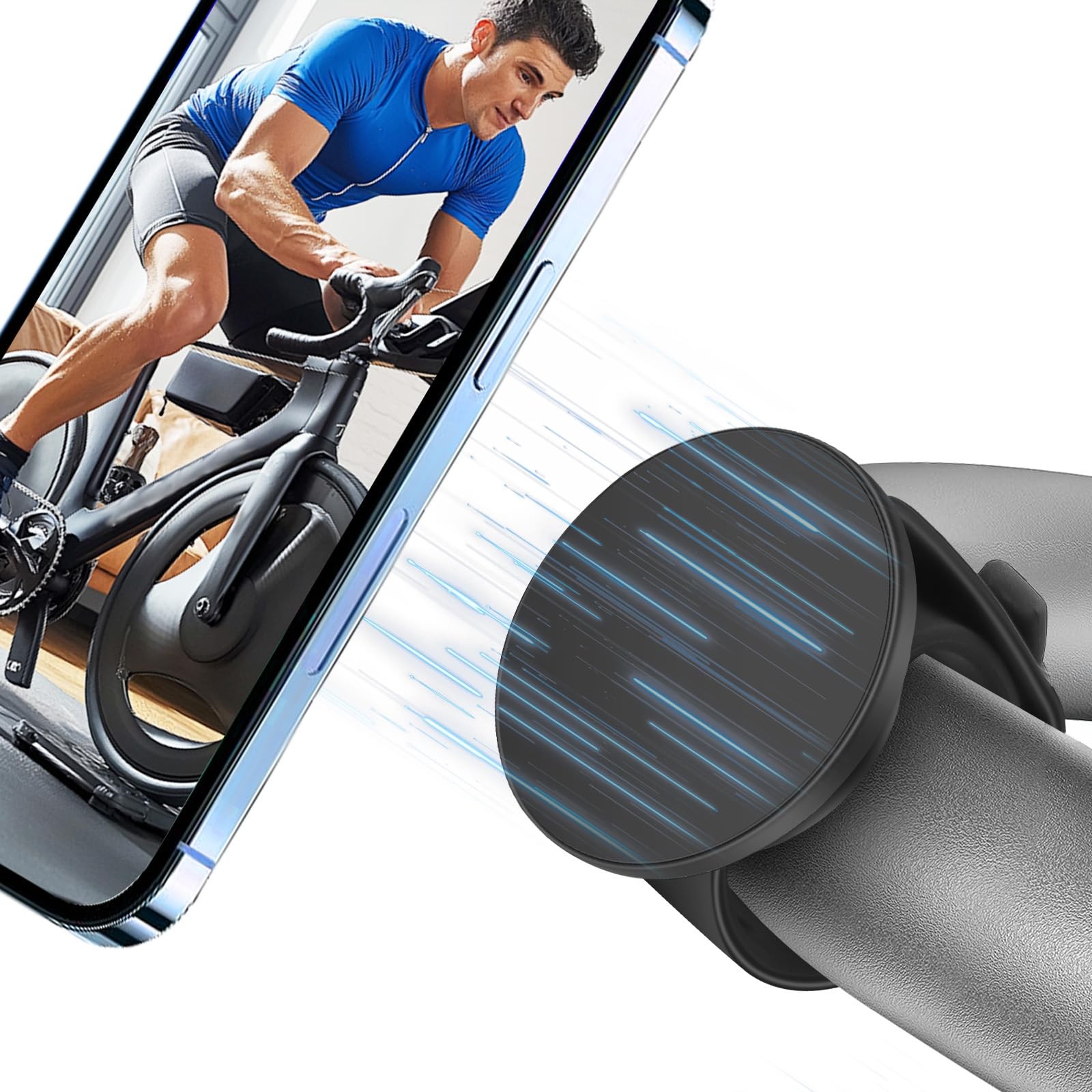 Support téléphone de fitness magnétique noir pour guidon de vélo avec fixation universelle