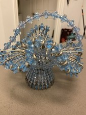 Vintage Beaded Safety Pin Easter Basket Handmade Robin egg blue 7  Tall