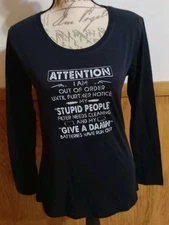 Attention I Am Out Of Order Black Graphic Funny Women's T-Shirt Sz M Handmade