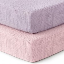 Goleem Muslin Pack n Play Sheets for Girls, Soft Breathable Cotton Fitted Min...