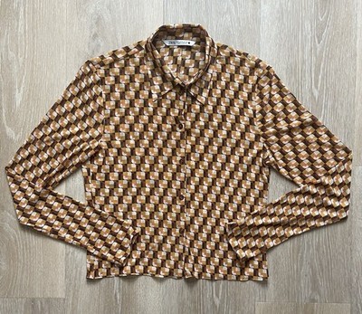 Retro Festival Geometric Psychedelic Zara Blouse Long Sleeve Women s Medium.