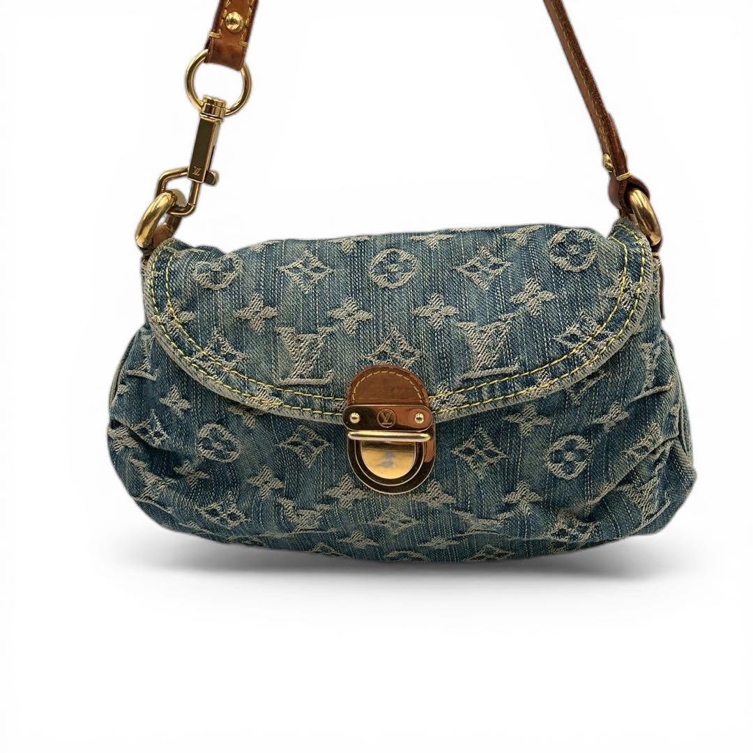 Louis Vuitton Monogram Denim Blue Mini Pleaty One Shoulder Bag LV