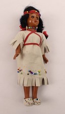 Vintage Native American Indian Doll Woman w Baby Papoose Sleepy Eyes Braids 7.5"